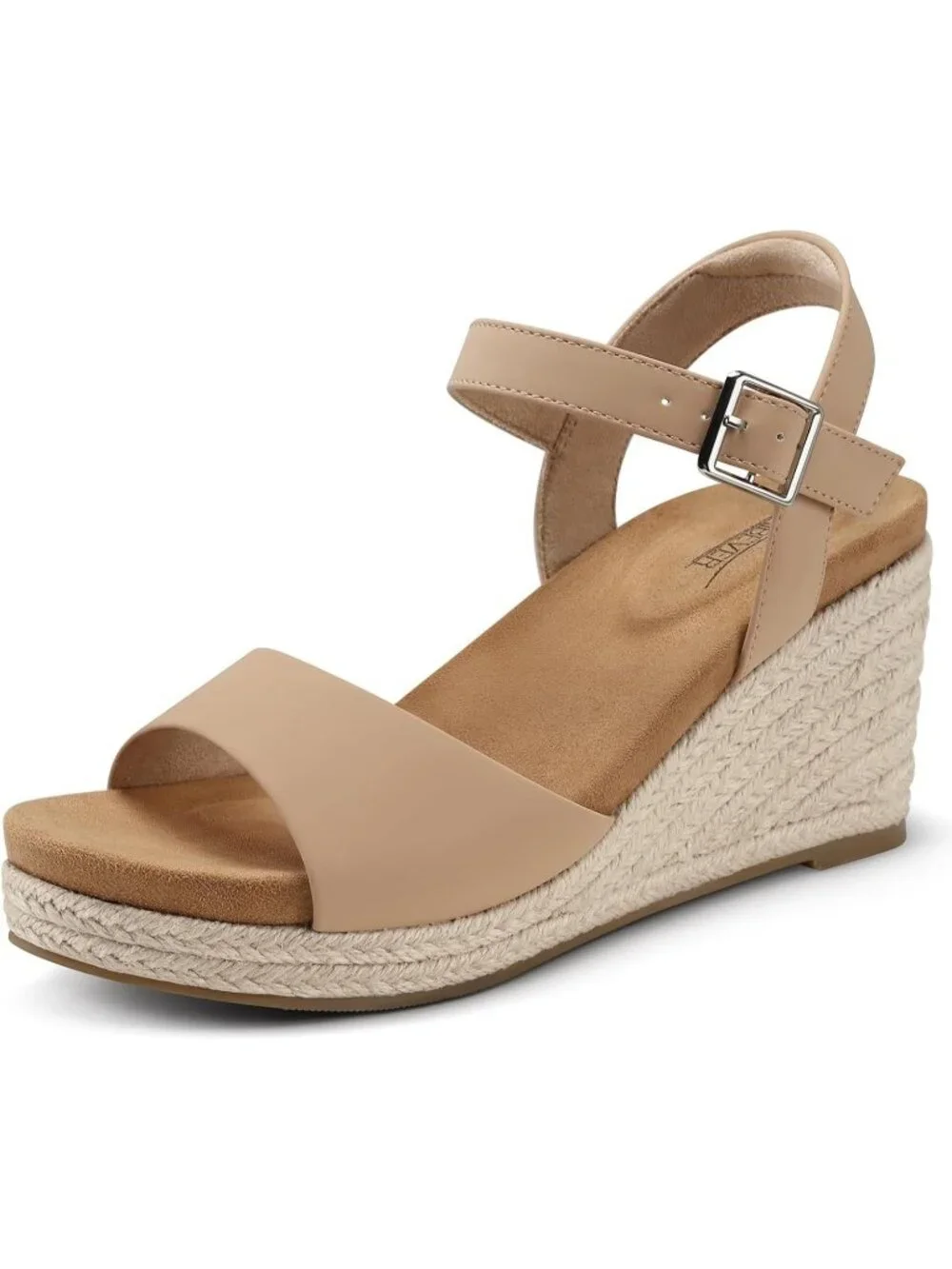 Women's Nude Raffia Comfortable Adjustable Ankle Strap With Buckle Heel Sandals